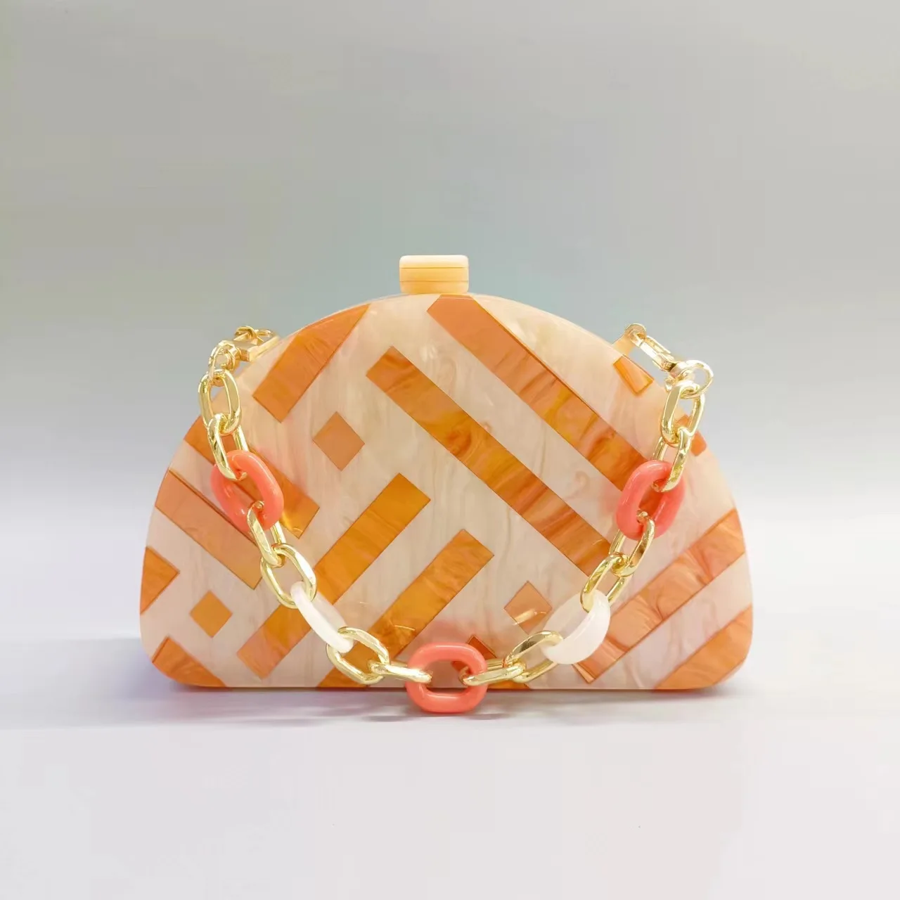 

New Style Women's Spliced Color - Blocking Cross - body Semi - circular Acrylic Fashionable Handbag for Wedding and Dinner Party