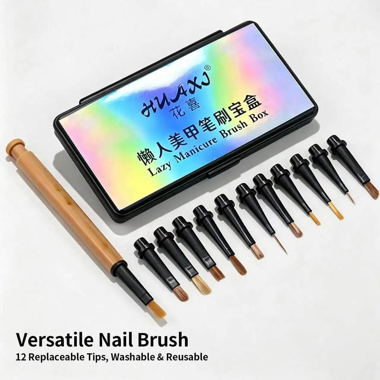 Multi Functional Nail Brush Set with Storage Box, 12 Replaceable Brush Heads, Flexible and Easy to Operate, Nail Tools