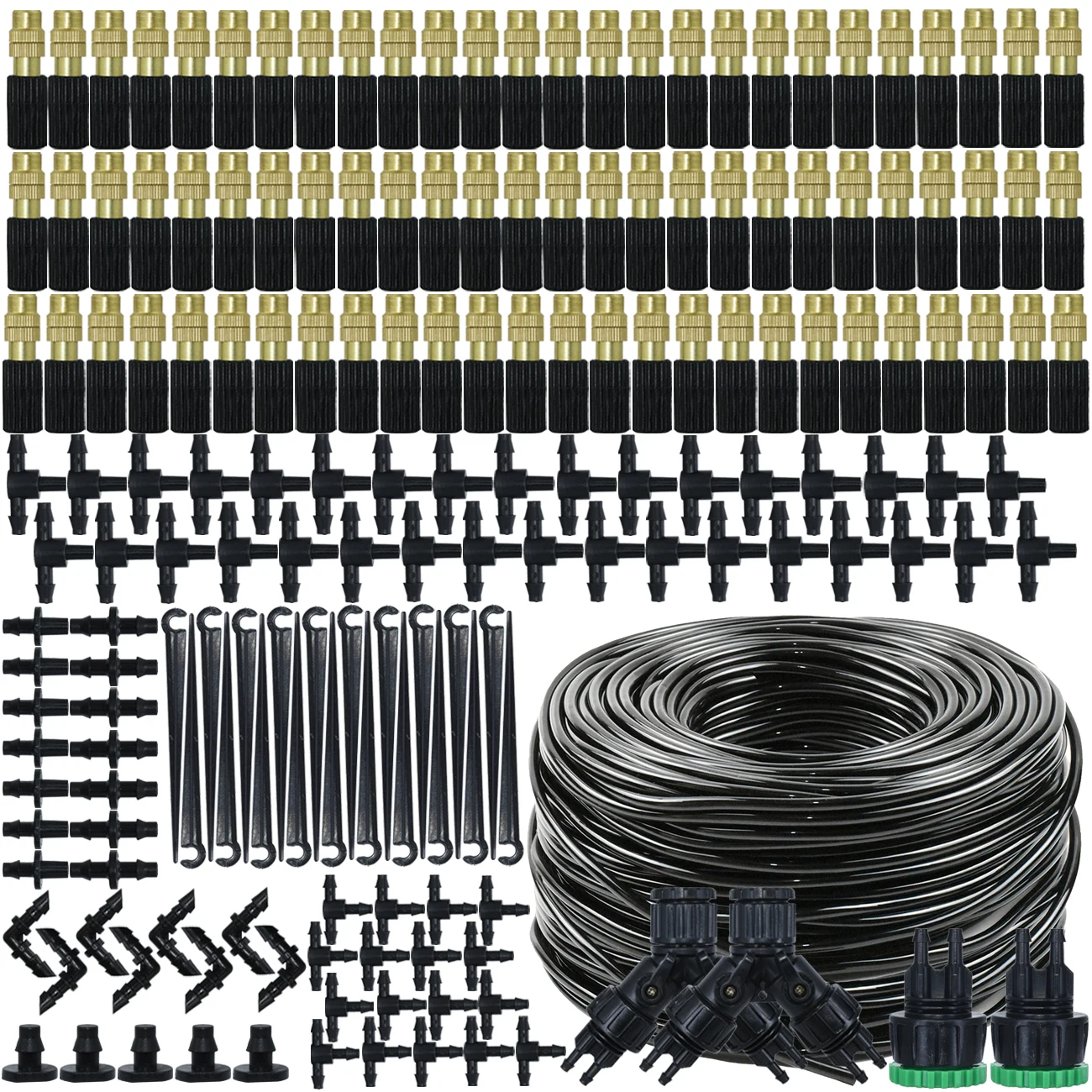 Greenhouse Garden 10-50M Automatic Drip Watering Irrigation Kit System 1/4\'\' 4/7mm Hose Brass Mist Nozzles for Lawn Pot Flower