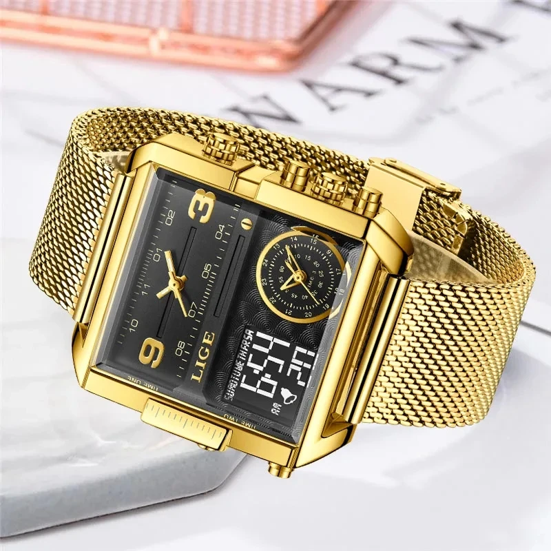 LIGE Fashion Gold Watch Women Casual Sport Military Quartz Watches for Women Top Brand Luxury Waterproof Women\'s Bracelet Watch