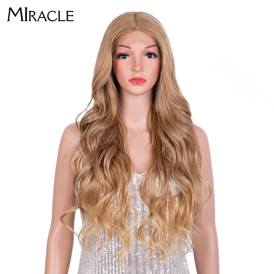 Wig sintetis renda depan MIRACLE Wig Cosplay 30 inci panjang bergelombang Lace Wig pirang merah fantasi Wig wanita Lace Frontal