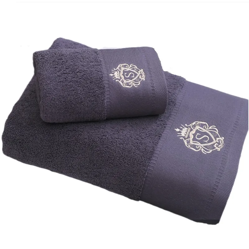 2pcs Set Bathroom Towels 70x140cm 35x75cm Embroidered Cotton Bath Face Towel Sets Personalized Men Women Gift Grey Sport Towels