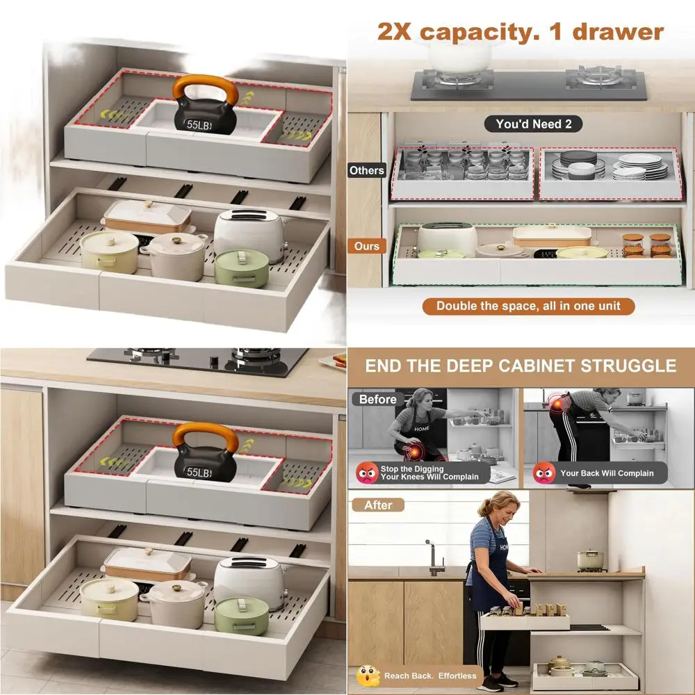 

Adjustable Slide-Out Cabinet Organizer, 23-31 Width & 17-24 Depth, Expandable with 5 Rails, No Drill, White