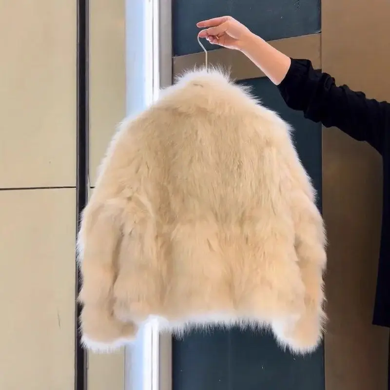 Abrigo de Piel para Mujer, Nuevo Modelo de Invierno, Largo, con Cuello Alto, de Cuero y Piel Sintética, Estilo Británico, Elegante