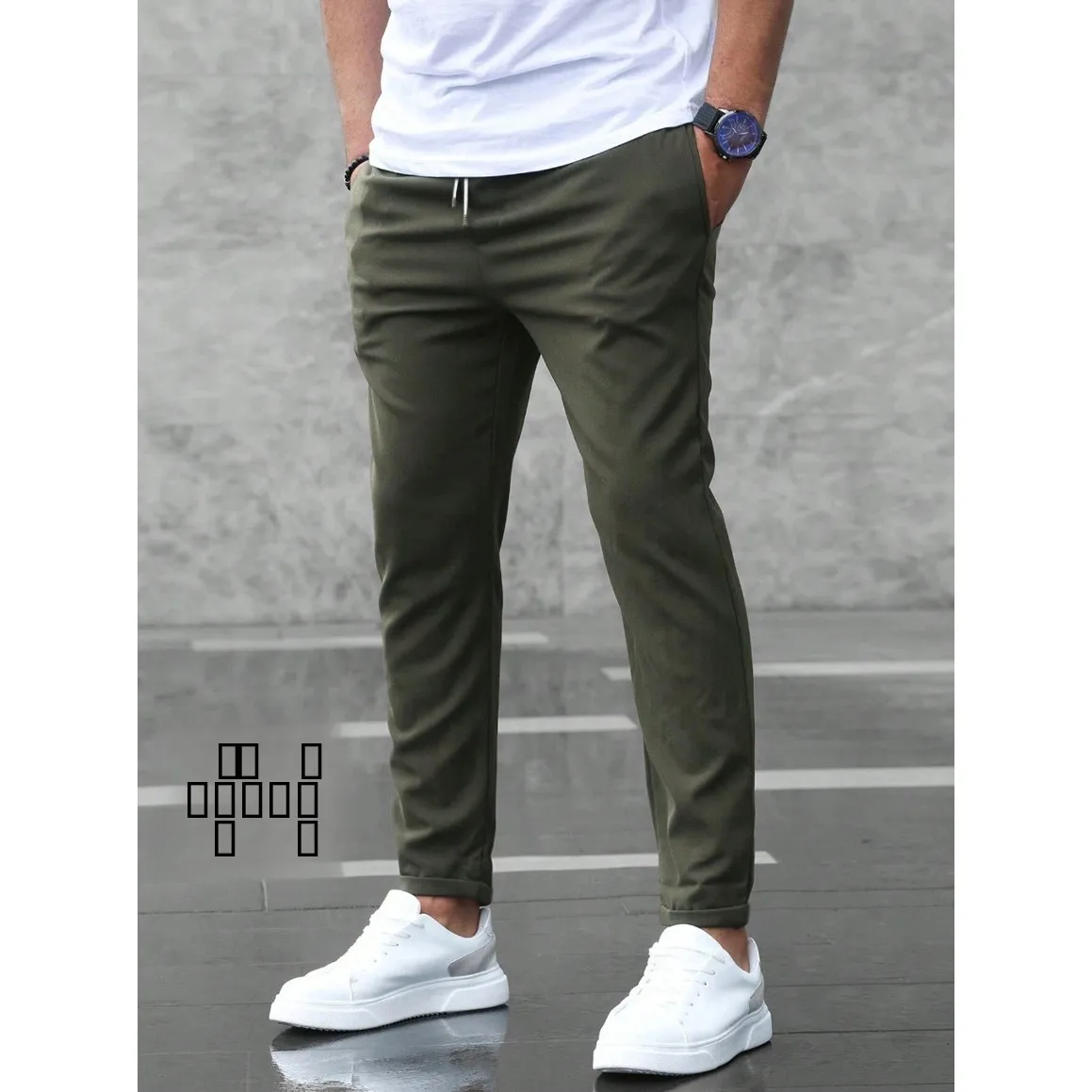 

Casual Autumn Winter Men's Pants Busin Versatile Cross-Border Men's Clothing Slim Fit Nine-Piece Pants mid Waist ket Decor