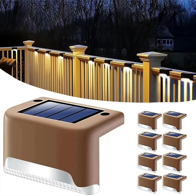 

4–16PCS Waterproof Solar Stair Step Lights Outdoor LED Fence Deck Railing Lamps for Garden Pathway Patio Yard Landscape Lighting