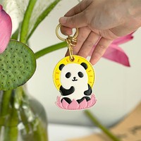 Lotus Panda Access Card Holder PU leather Creative Rabbit Pendant Keychain Cute Keyring Access Control Card Cover