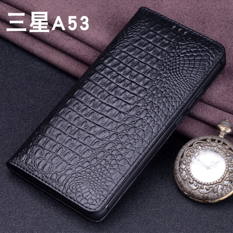 

Sales Luxury Lich Genuine Leather Flip Phone Case For Samsung Galaxy A73 A53 5g Real Cowhide Leather Shell Full Cover Pocket Bag