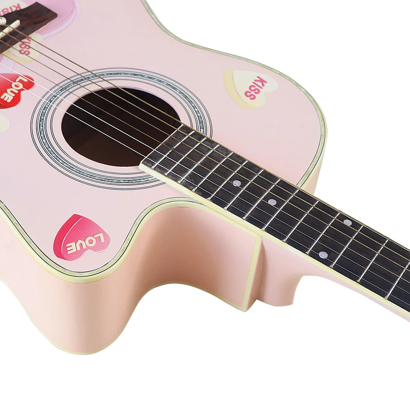 Frete grátis guitarra acústica de 6 cordas 40 tamanhos guitarra folk preta alto brilho rosa com bolsa