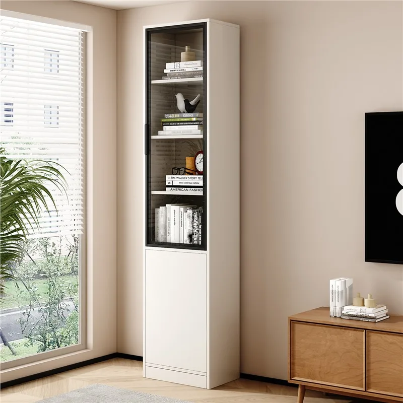 Solid wood bookshelf Floor-to-ceiling living room Narrow cabinet Children's bookcase Glass door Wine cabinet TV cabinet