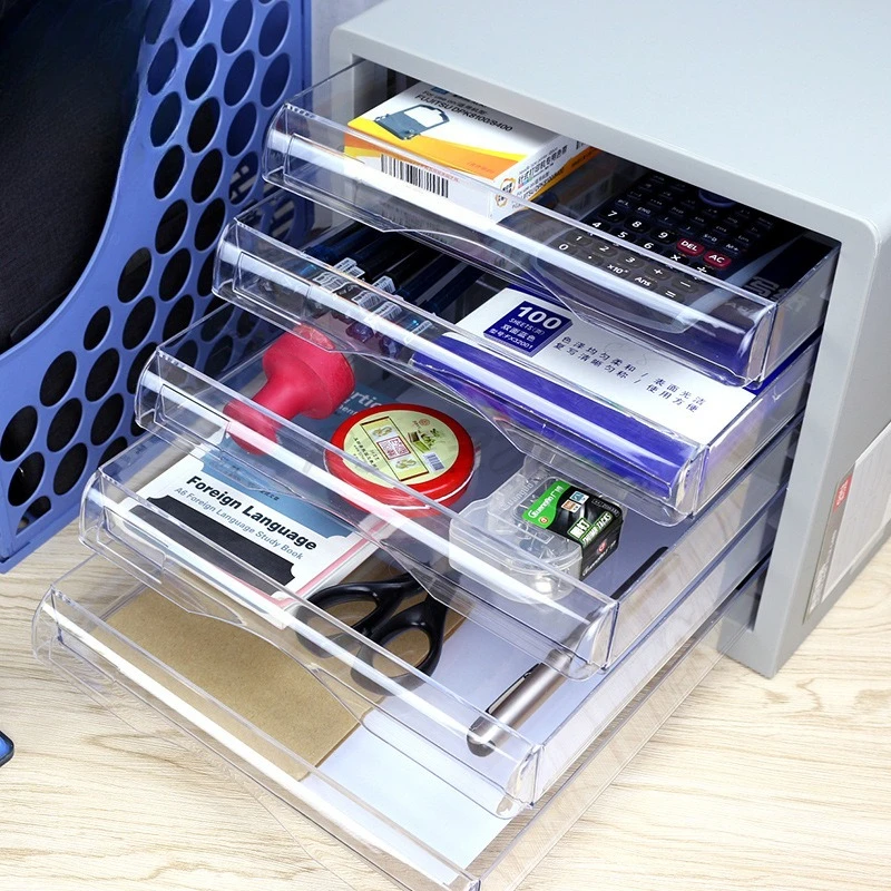 Desktop Office File Box File Cabinet A4 Drawer Style Five Layer Plastic Desktop Storage and Organizing Cabinet