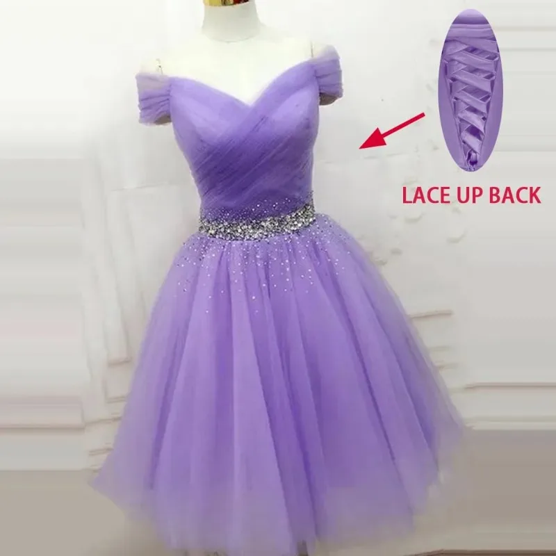 

2024 Summer Tulle Homecoming Dress for Teens Off Shoulder Short Prom Dresses Sparkly Cocktail Gowns New Vestidos Noche