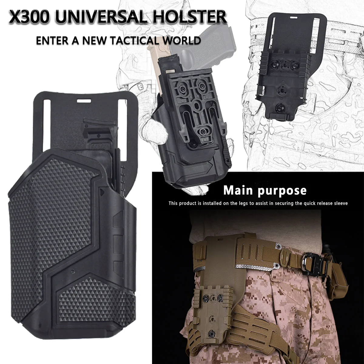 

Tactical Holster X300 Ultra Flashlight Shooting Pistol Waist Belt Holster Quick Release Hunting Airsoft Wargame Gun Carry Pouch