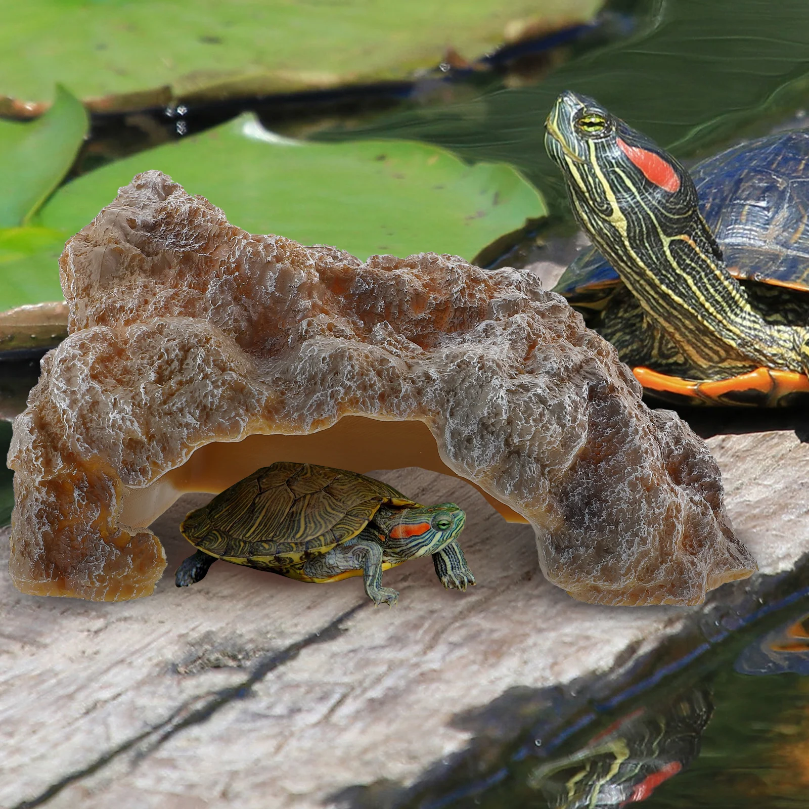

Rock Shelter Resin Turtle Platform Aquarium Decors M Size Lightweight Safe Material Reptile Terrarium Lifelike Cave Pet Hiding