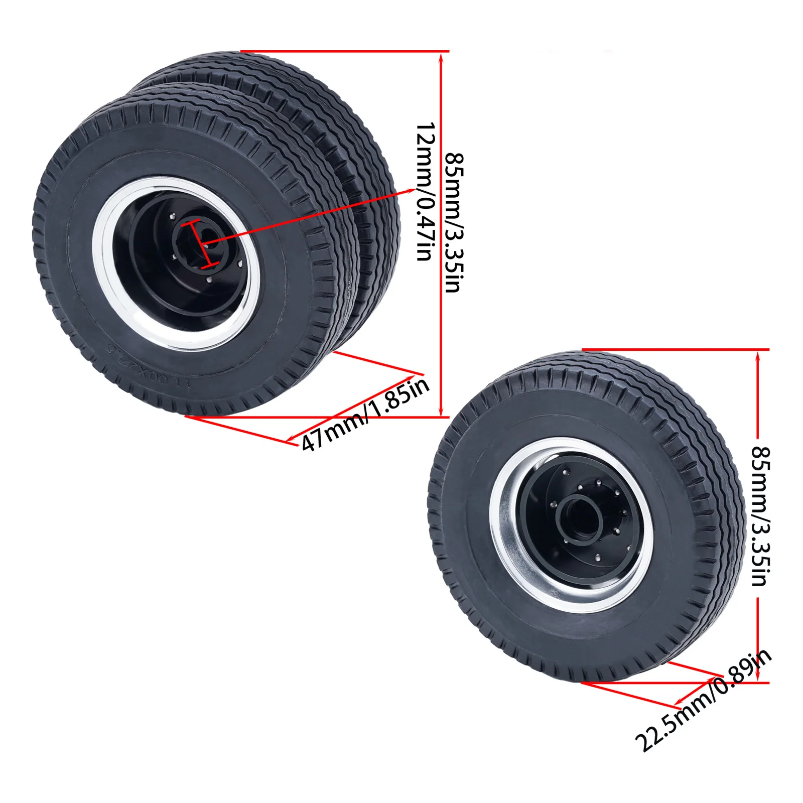 TCRC 10PCS CNC Aluminum Front & Rear Wheel Rims & Rubber Tires Kit for 1/14 RC Tamiya Truck Climong Tractor Car