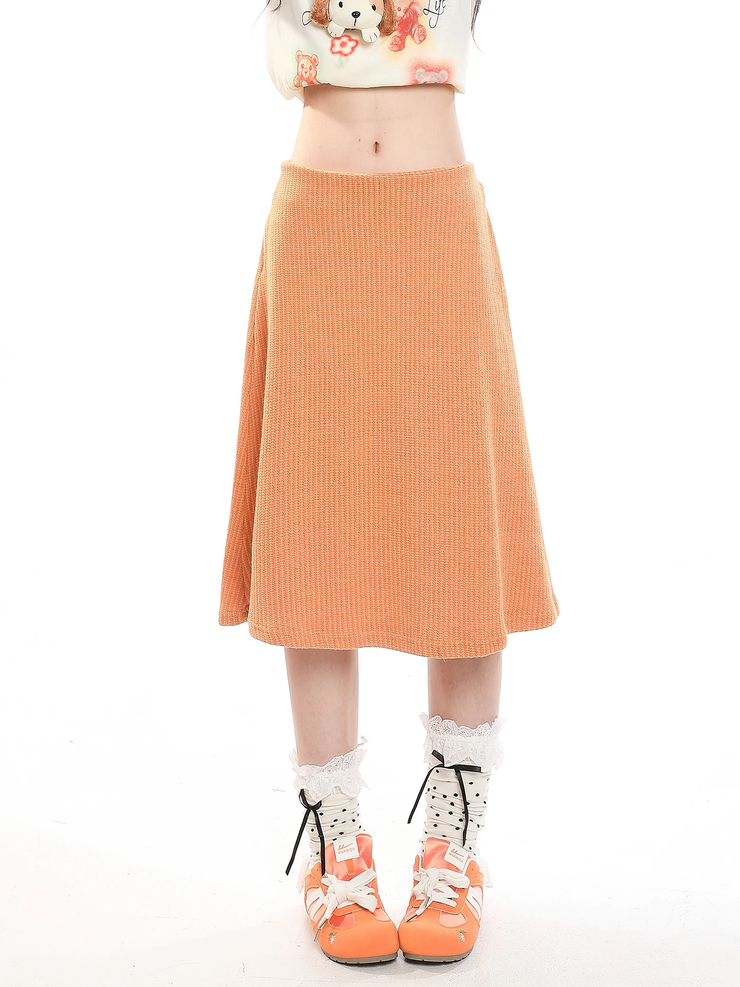Dopamine Pit Pattern A-Line Midi Skirt Women Summer 2026 Flattering High Waist Slimming plus Size Crossbody Versatile Skirt