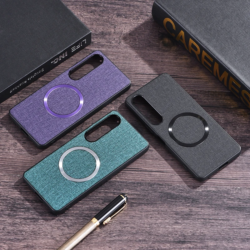 Cloth Texture Case on Magnetic Wireless Charging Hard Cover For Sony Xperia 1 5 10  IV III ii VI