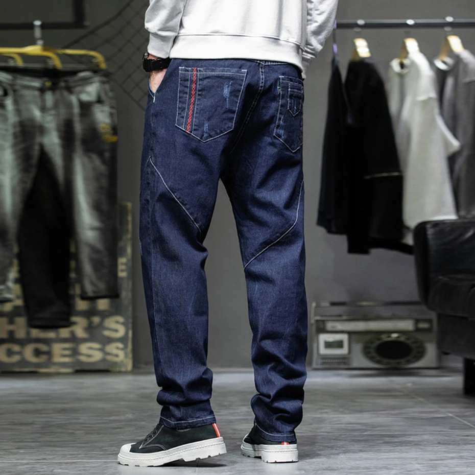 42 44 Plus Size Jeans Men Blue Denim Pants Baggy Jeans Pants Streetwear Loose Trousers Male Big Size Bottoms Fashion Causal