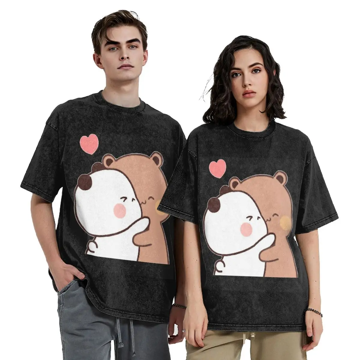 Peach And Goma Bubu Dudu Balloon Washed T Shirts Harajuku Short Sleeve Hip Hop T-Shirt Streetwear Tops Tees for Men Women