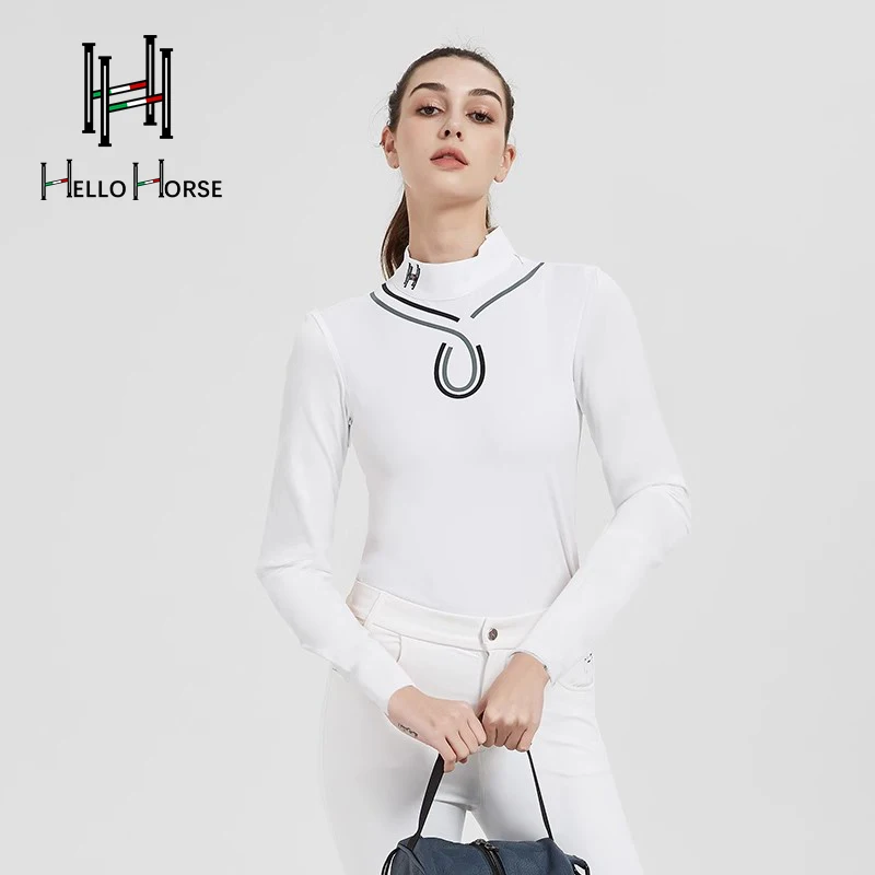 مرحبا الحصان الفروسية تي شيرت ملابس الفروسية ركوب الخيل نمط الكبار والأطفال نمط نحى المخملية طويلة الأكمام بسيطة الدافئة معدات الفروسية #5