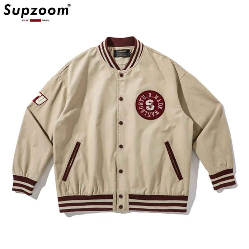 

New Arrival 2023 Top Fashion Baseball College Style Loose Casual Cotton Single Breasted Embroidery Rib Sleeve Bomber Jacket