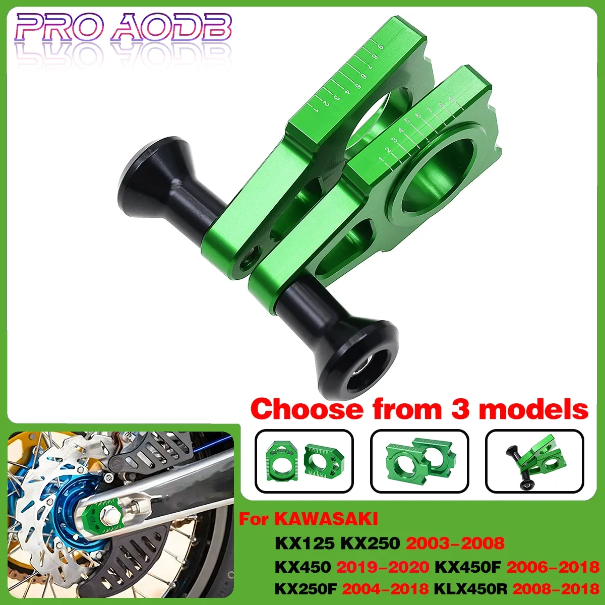 

Dirt bike Green CNC Aluminium Axle Block Chain Adjuster For KAWASAKI KX 125 250 450 250F 450F KLX 450R 03-2020 Motorcycle parts