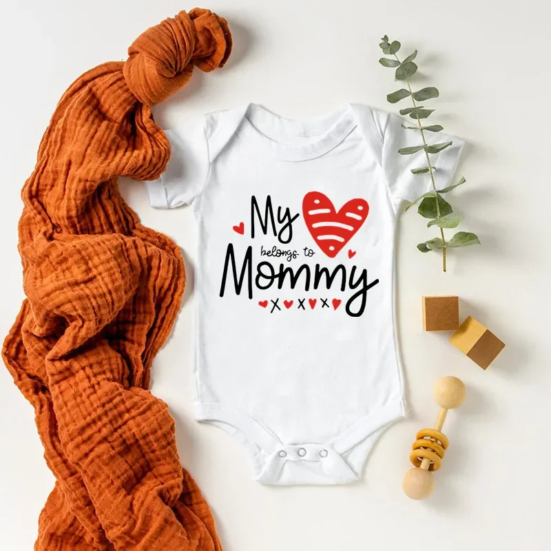 

My Heart Belongs to Mommy Romper for Newborn Baby Cotton Bodysuit with Short Sleeves Casual Clothing