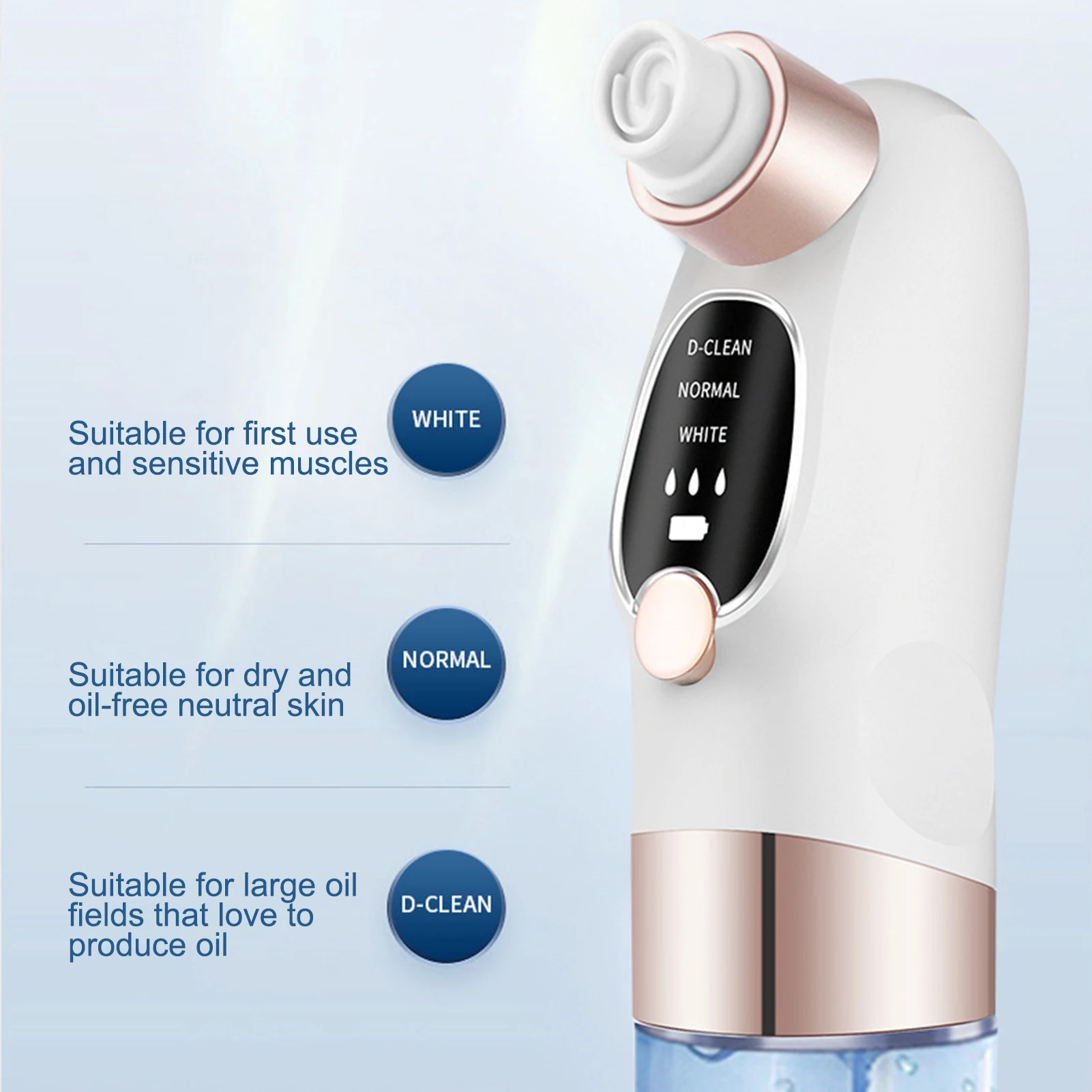 Extracteur de points noirs et d'imperfections, Cycle d'eau, aspirateur de pores avec 3 puissances d'aspiration, 6 sondes pour points blancs, peau morte, acné