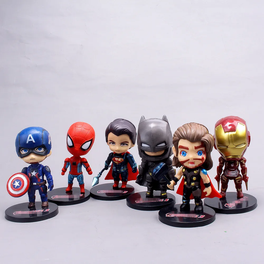 6Pcs Marvel Super Hero Spiderman Iron Man Captain America Decorations Avengers Ornaments for Boys Party Cake Toys Birthday Gifts