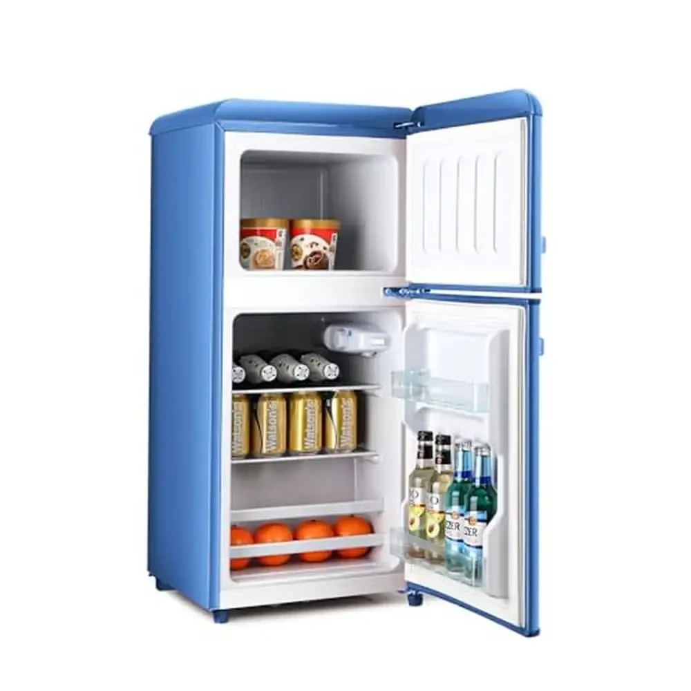 Double Door Mini Fridge Freezer Combo 3.2 Cu.Ft Capacity Adjustable Temperature Energy Star Blue