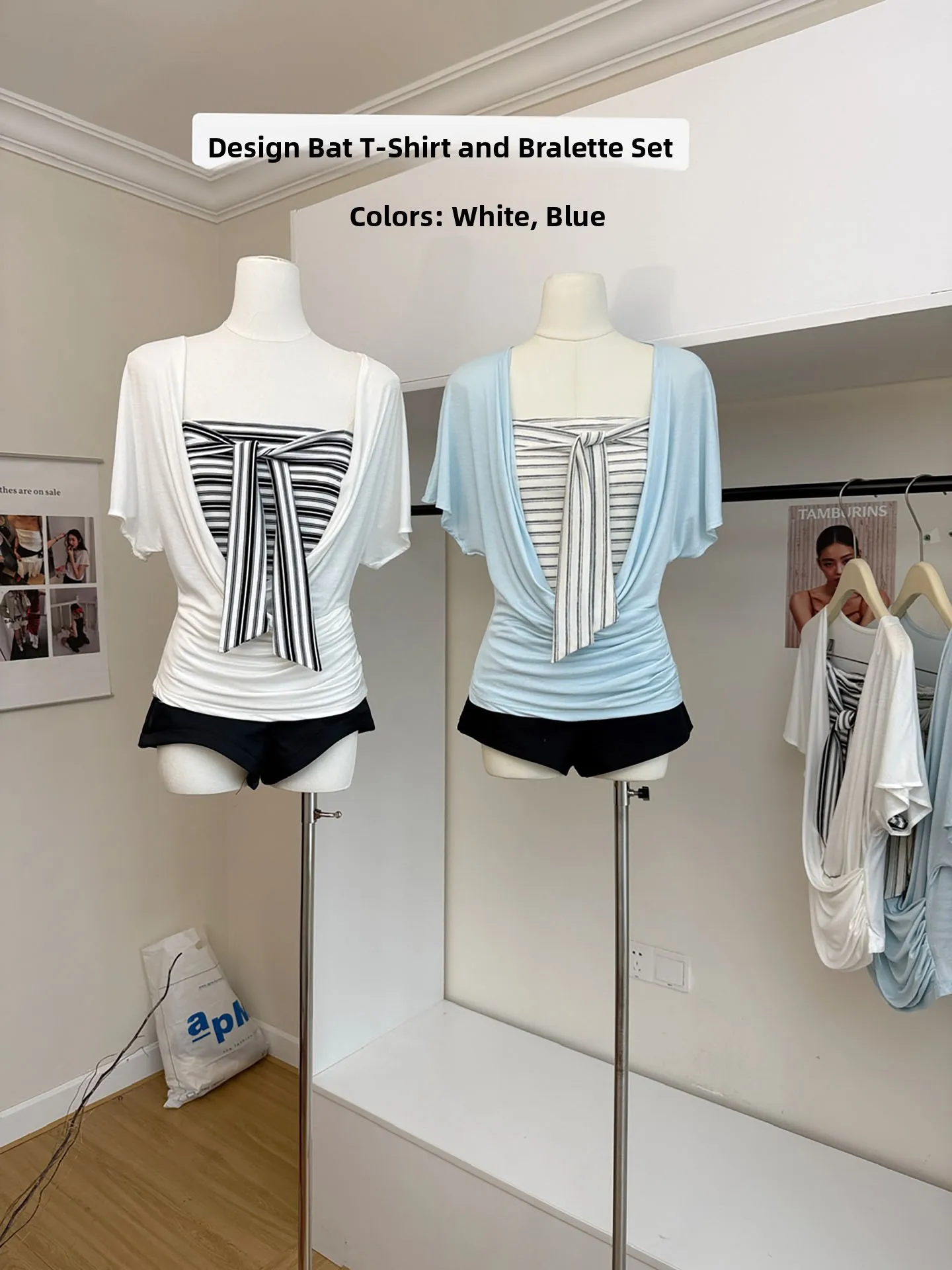 Korean Style Lazy Batwing Sleeve Crop Top And Vest Two Piece Set Women Summer Design Unique Short Sleeve Fashion Ensemble