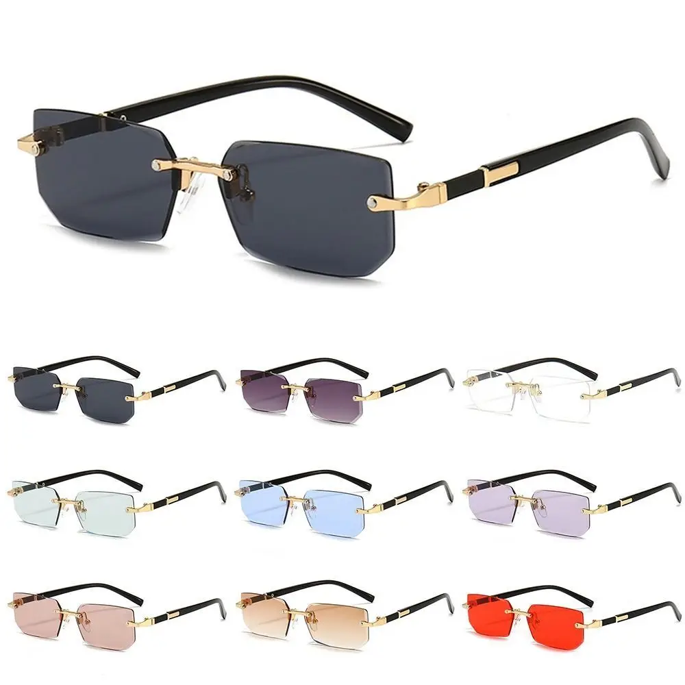 Vintage UV Protection Rimless Rectangle Sunglasses Y2K Gradient Shades Frameless Sun Glasses for Women & Men