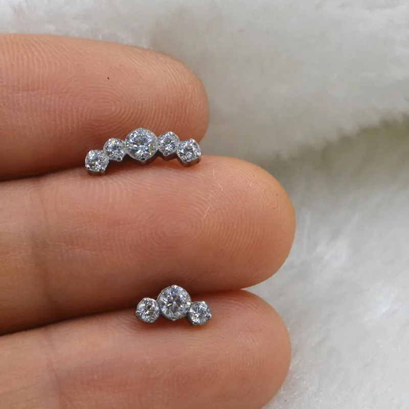 

10pcs Body Jewelry 16G Push In Lip Morne Nose Earrings Stud Crown CZ Ear Cartilage Helix Tragus Piercing Body Jewelry