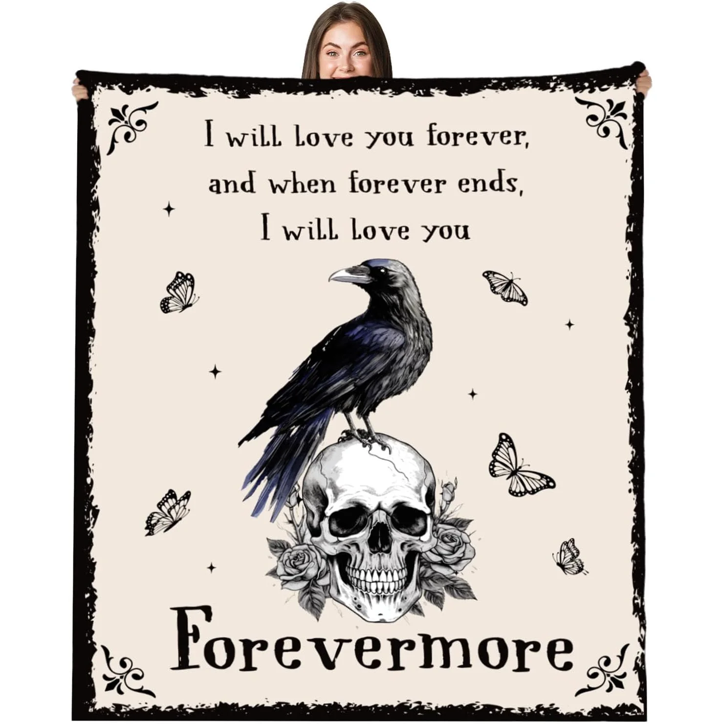 Gothic-Themed Couple'S Blanket for Anniversaries Featuring Crows And Ravens, Measuring 50 X 60 Inches, Perfect As Valentine'S Da