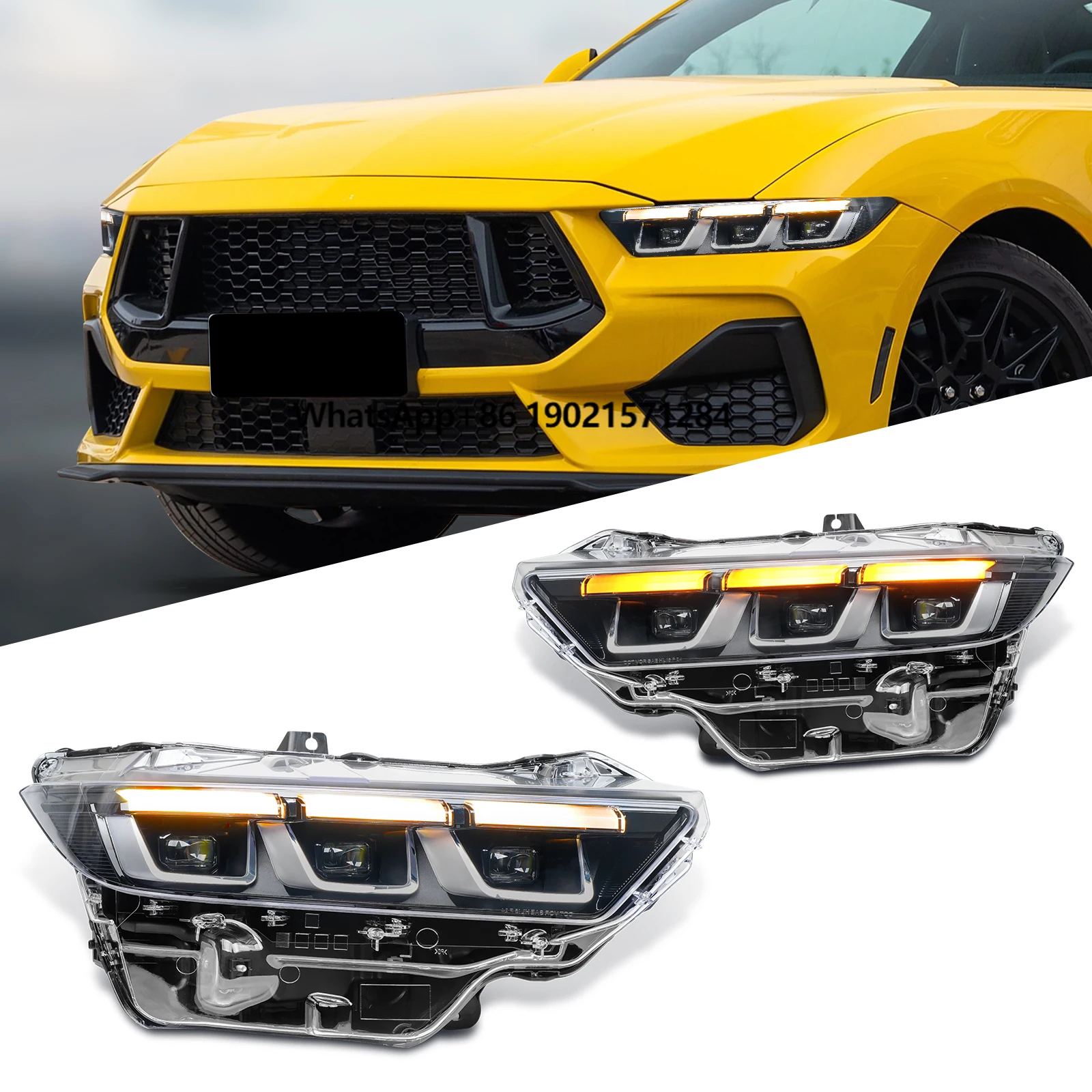 

Archaic OEM Style Chrome 3U Headlamp for Ford Mustang Head Lights 2024 + Plug and Play LED Lighting Assembly Front Lamp Lights