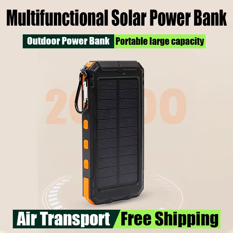 20000mAh Solar Power Bank Outdoor Wild Fishing Camping Large Capacity Backup Power Portable with Compass Supply Rapid Charging