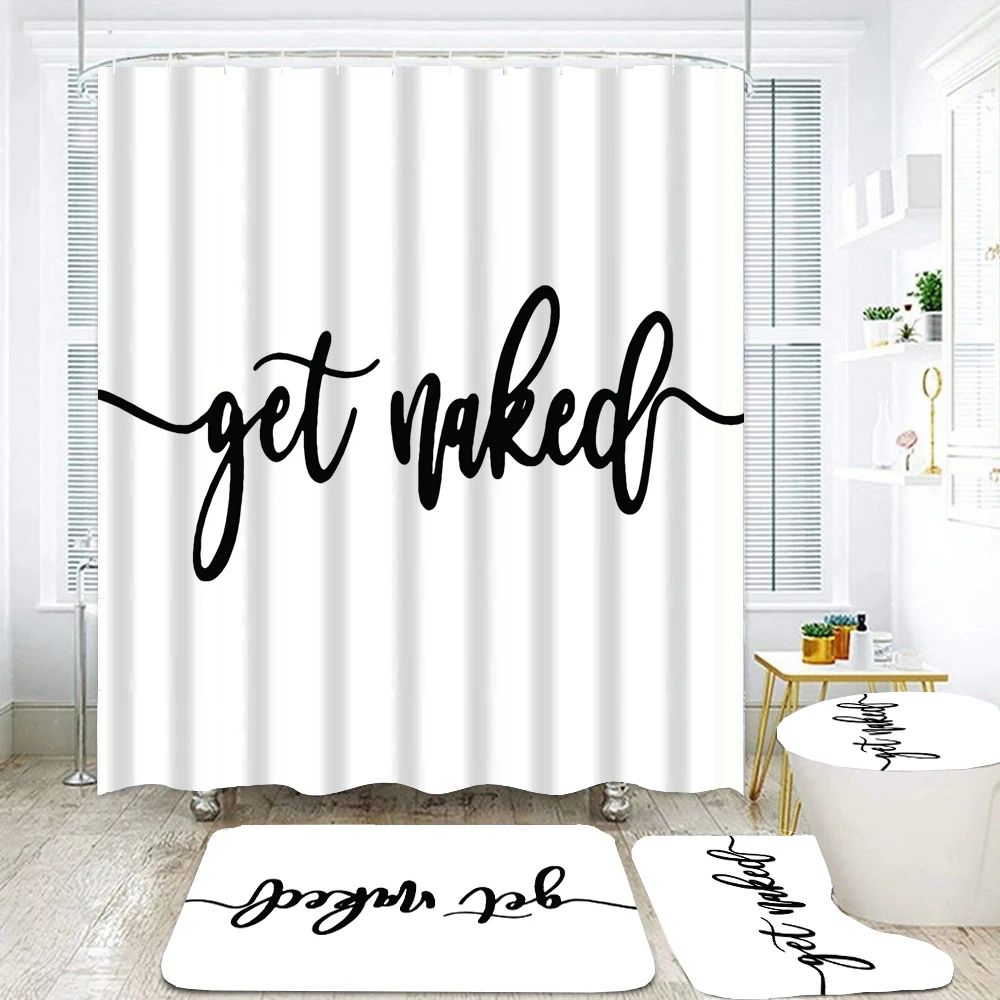 

Simple style Get Naked Fabric Waterproof Bathroom Shower Curtain Set with Hook Toilet Bath Mat Rug Non-slip Carpet Toilet Covers