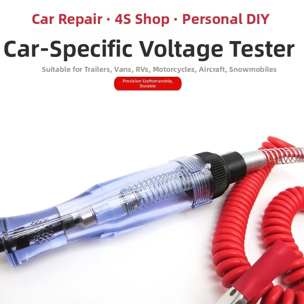 For Car Truck RV Motorcycle Voltage Tester Pen with Spiral Cable and LED Light Compatible with 6V 12V 24V Electrical Systems
