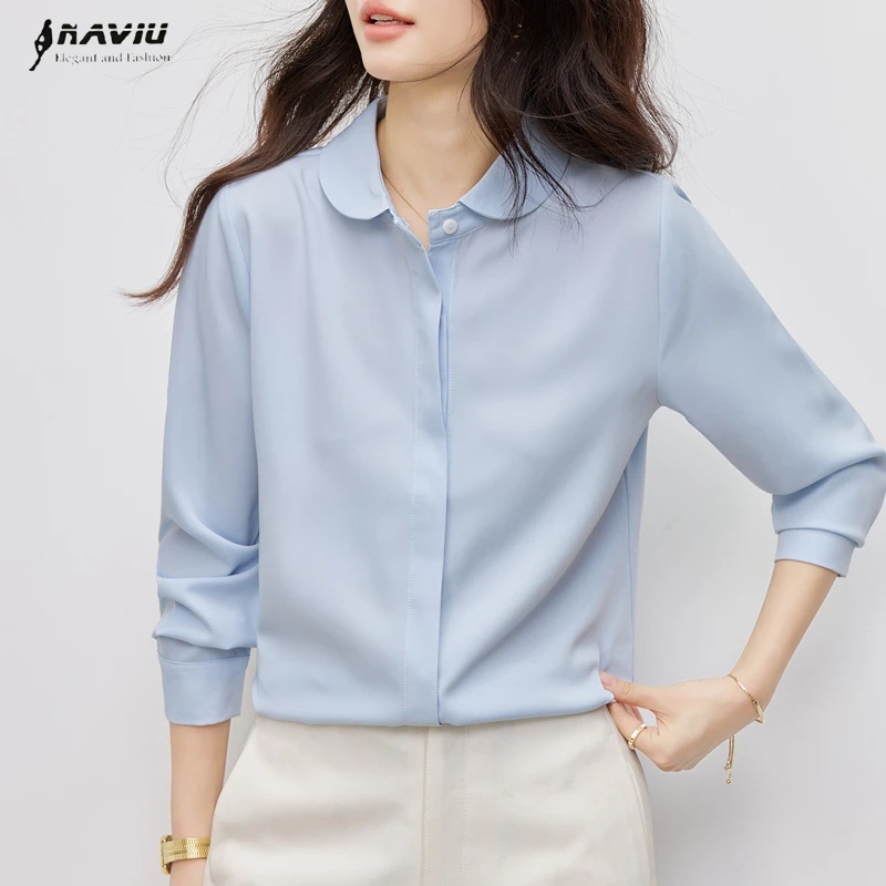 

NAVIU Elegant Women Shirt Spring New Professional Long Sleeve Chiffon Blouses Office Ladies Work Tops Blue White