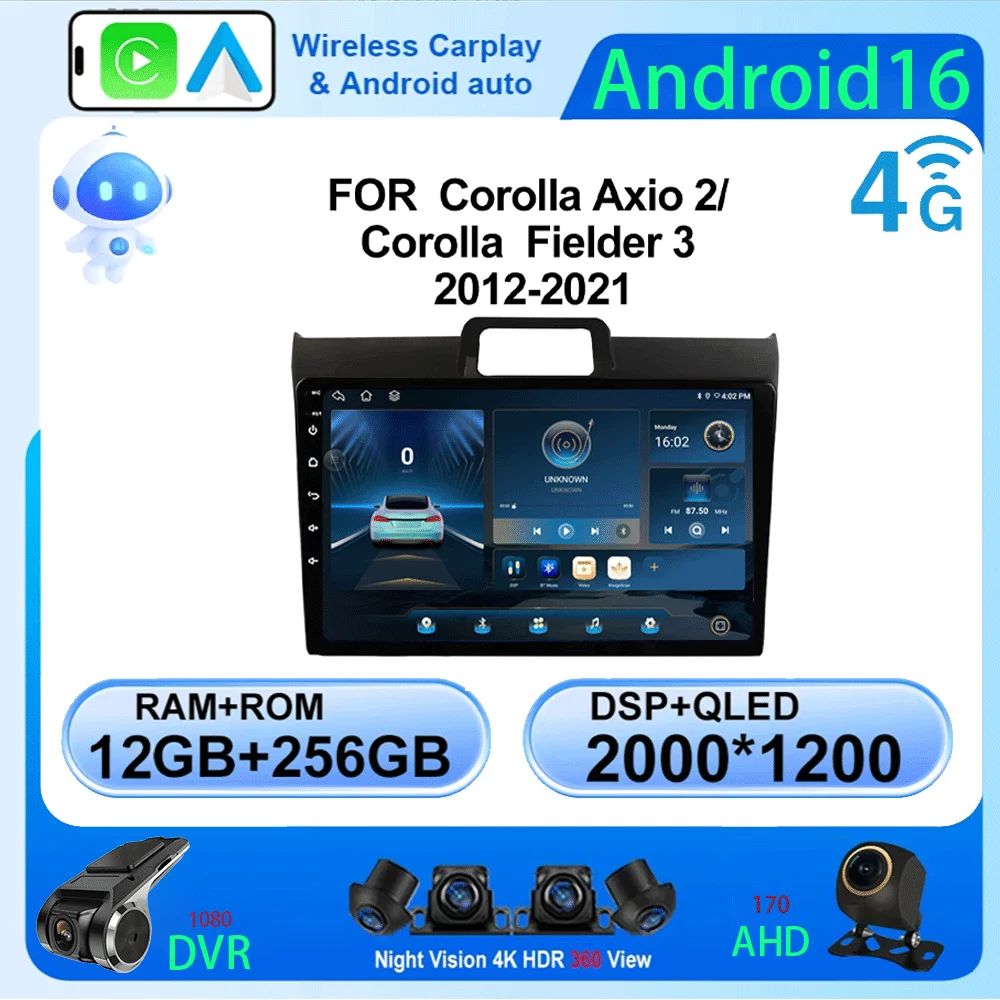 

LJZN Android 16 Auto Carplay Car Radio Stereo Multimedia For Toyota Corolla Axio Fielder 2015 - 2017 GPS 2din 5G WIFI Qled
