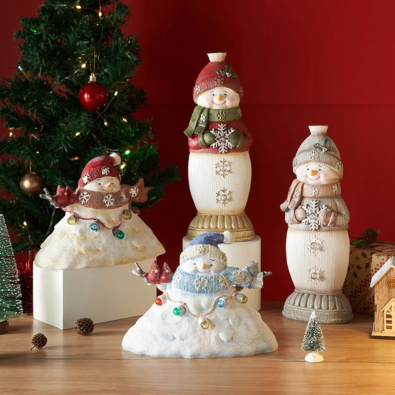 Resin Snowman Figurine- Handmade with Warm Light, Great for Holiday Home Decor