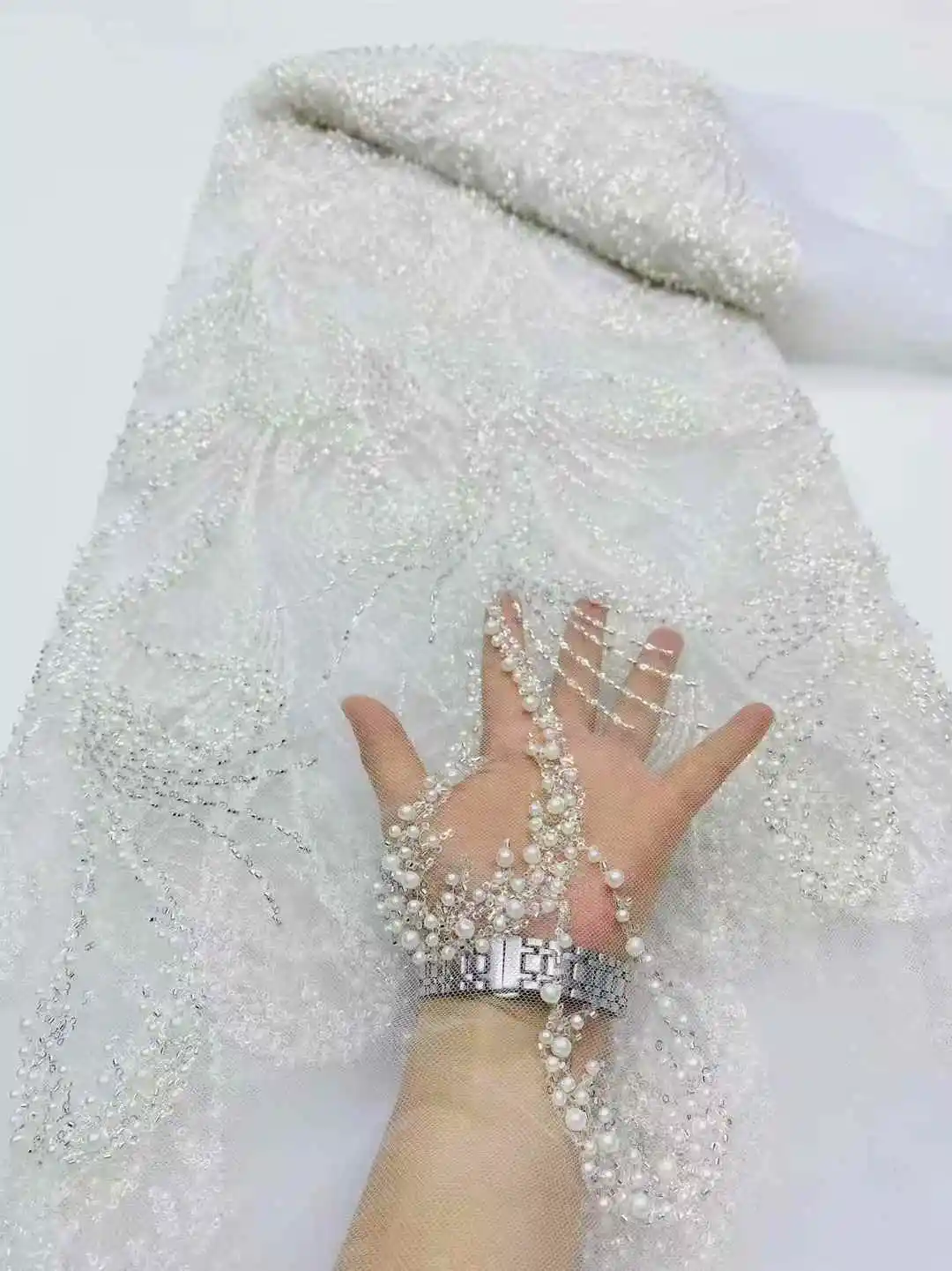 Luxury African Sequins Beaded Lace Fabric 2025 High Quality Groom Nigerian Wedding Bridal Embroidery French Tulle Sewing-DP