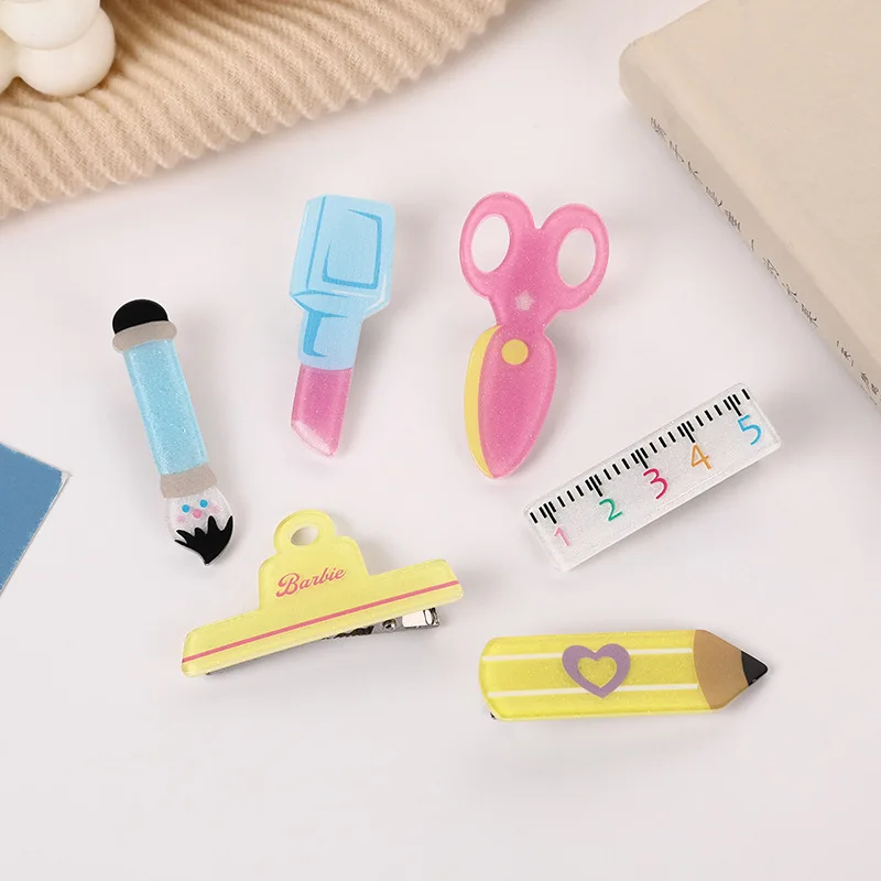 Cute Dopamine Cream Pink Lipstick Ruler Hairpins Paintbrush Series Duck Mouth Pen Hair Clip Sweet Seaside Clip Gift For Girls