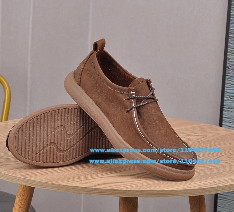 Sapatos masculinos de couro retrô, sapatos casuais de couro com cadarço, estilo britânico, sola macia, sapatos de condução para homens