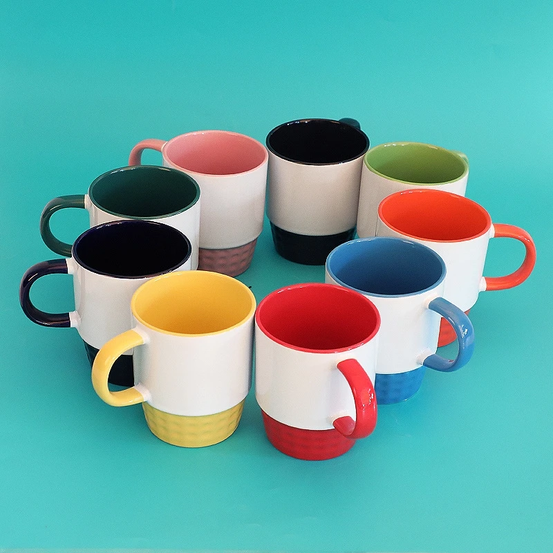 New Thermal Sublimation Inner Color Multicolor Coffee Milk Ceramic Cup With Handle Heat Transfer Blank For Printed Thread Cup