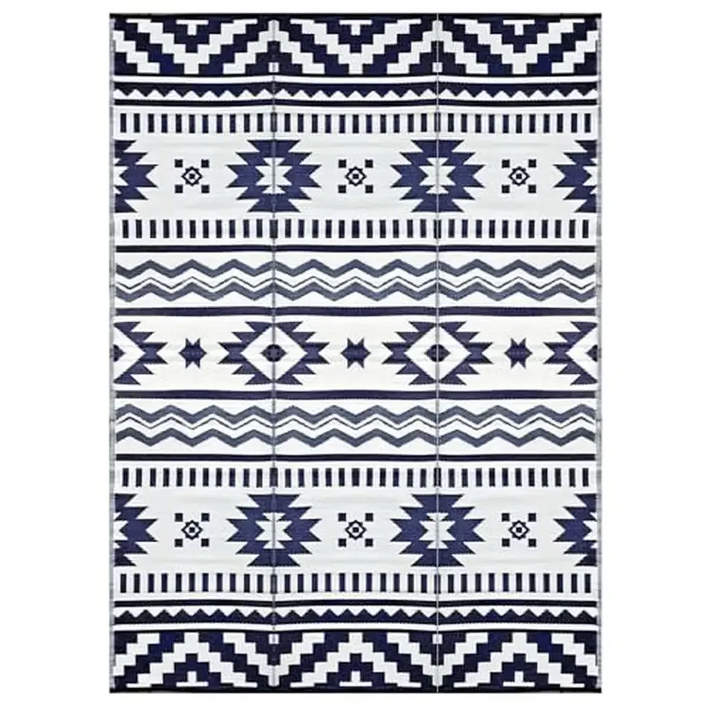 

Portable Dark Blue Grey Outdoor Rug 9x12 Reversible Waterproof Patio Decor Mat RV Camper