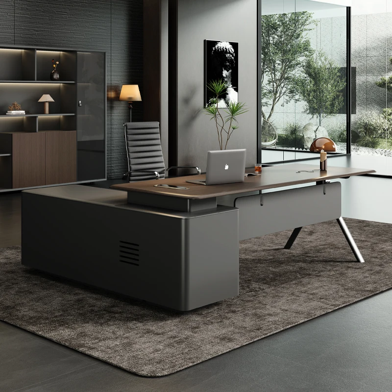 IY* Modern Light Luxury Wooden Executive Desk Chair Set Cabinet Bookcase Combination Healthy Office Furniture Commercial Use