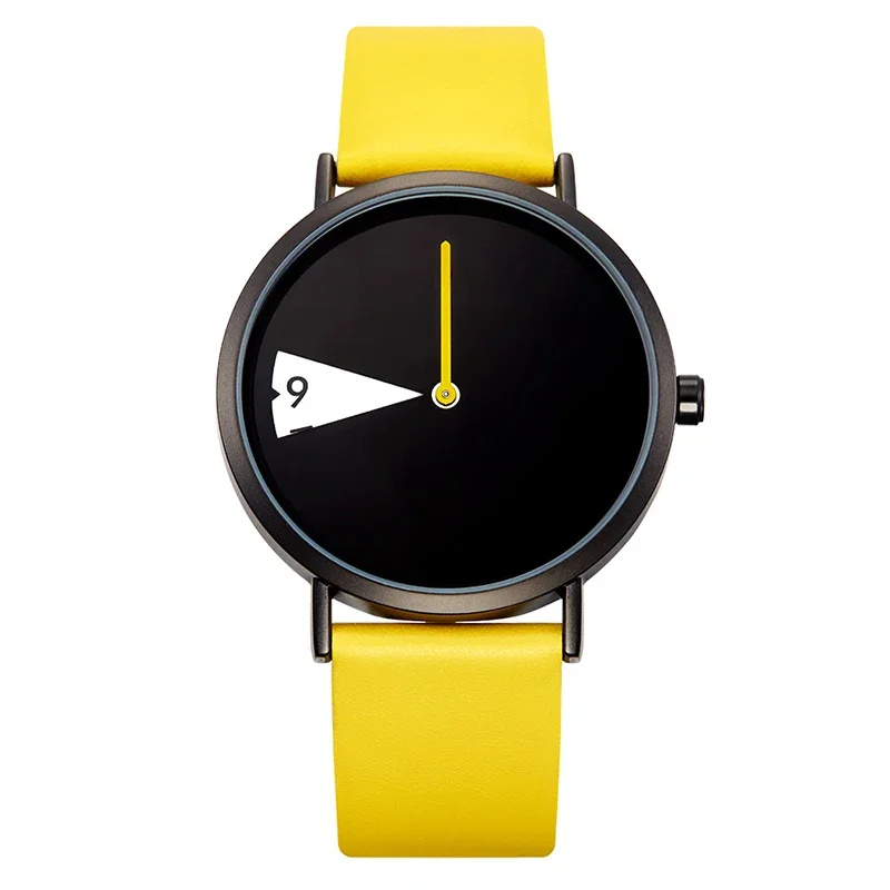 Niche Watch Women Concept Pointer Dial Wristwatch Ladies Watches Rotate Yellow Leather Band Wristwatches Clock for Ladies Female