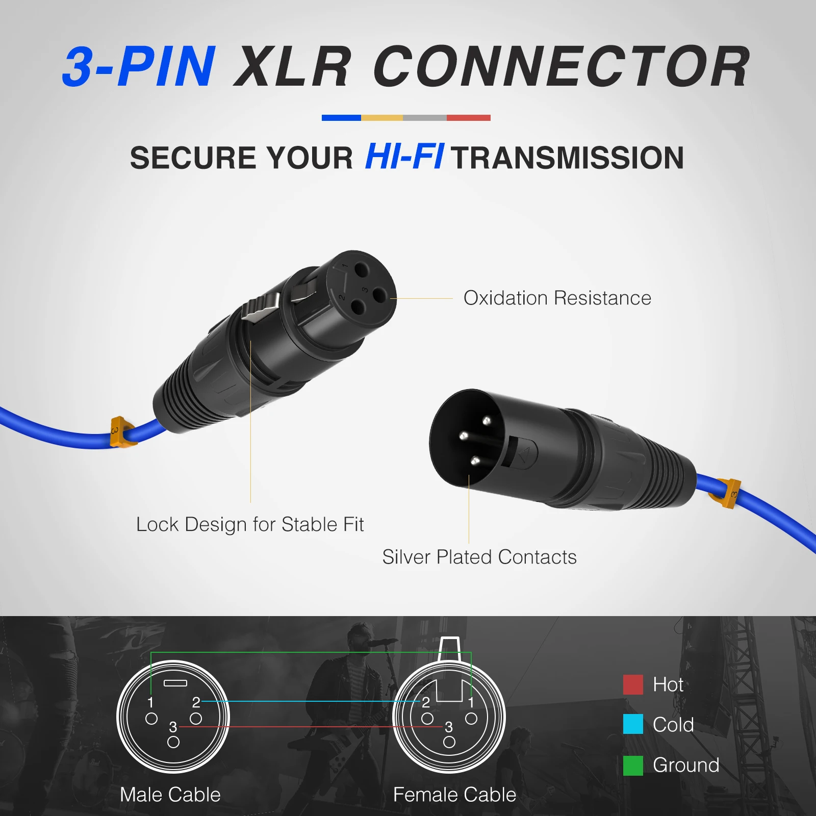 Phenyx Pro 4 Channel XLR Cables, w/ 100% 24AWG OFC Copper & Color Codes, for Wireless Microphone Systems, IEM, Mixer (3/6/10ft)