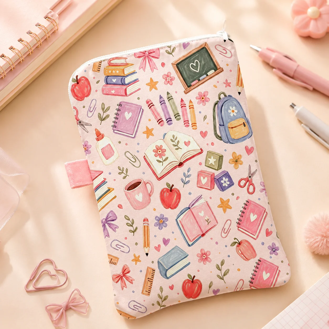 Cute School Supplies Phone Pouch for Girls, Soft Zipper Protective Sleeve with Side Tab, Student Teacher Travel Daily Storage view 6